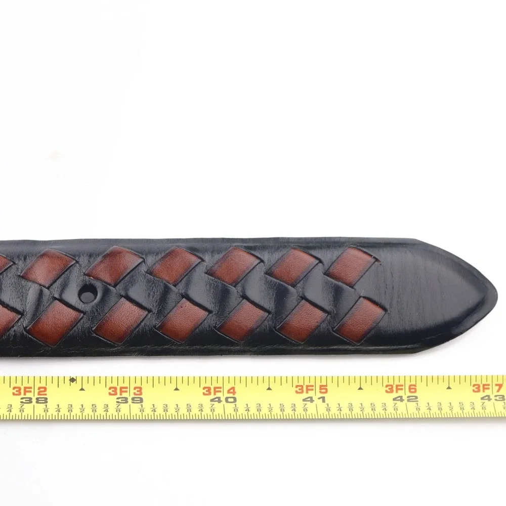 Bill Lavin Mens Belt Size 36 Black Brown Braided Woven Brass Buckle Dress